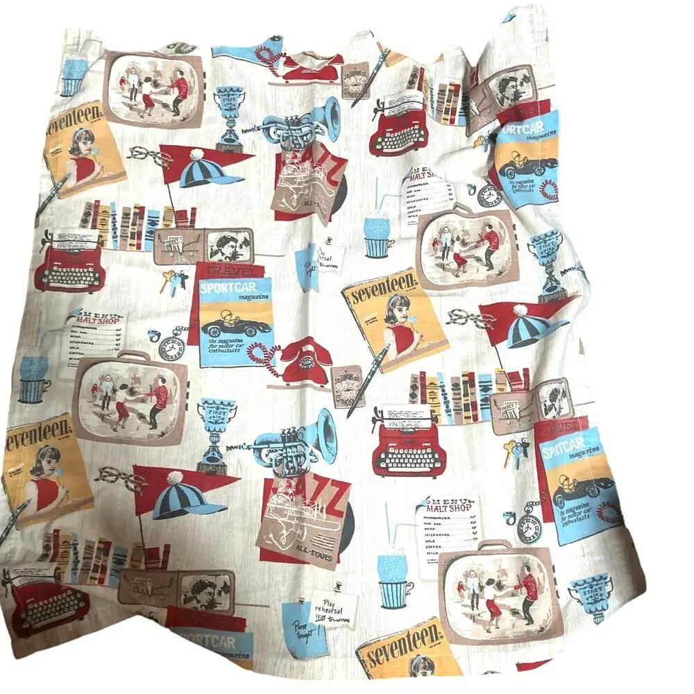 Curtains Vintage Print‎ 1950's Nostalgia Wooden Rings & Fasteners (4)Panels